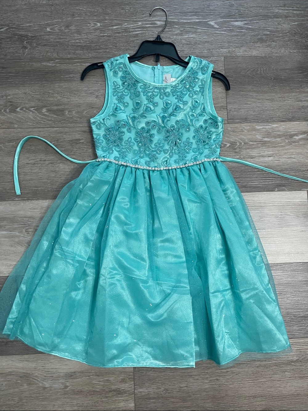 Emily Rose Teal Embroidered Sleeveless Party Dress